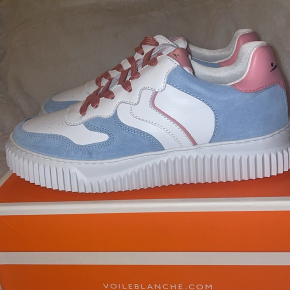 NWT VOILE BLANCHE LAURA Leather And Suede Sneakers in Light Blue-Cream - Picture 12 of 15
